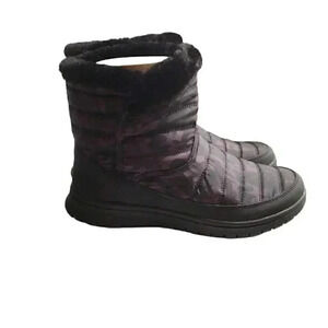 Ryka Snow Boots Womens 11 Black Suzy Quilted Camo Water Repellant Faux Fur Vegan